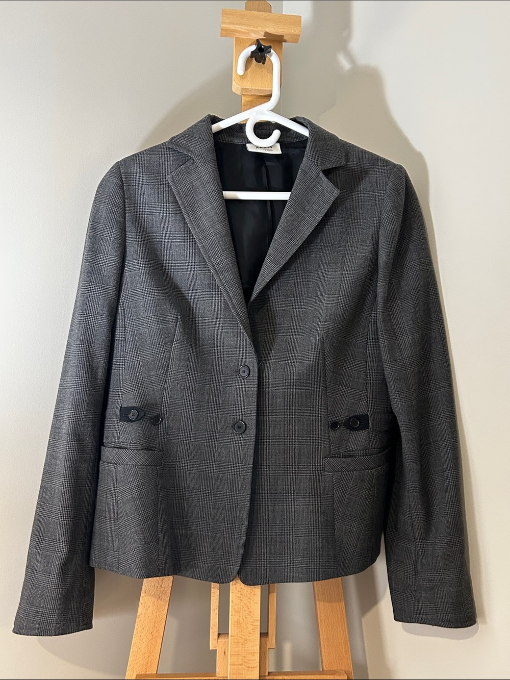 DESIGNER Akris Punto Blazer in Charcoal Grey Plaid